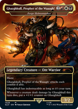 Ghazghkull, Prophet of the Waaagh! - Zurgo Helmsmasher (Borderless) (SLD-1028) - Secret Lair Drop / Ghazghkull, Prophet of the Waaagh!