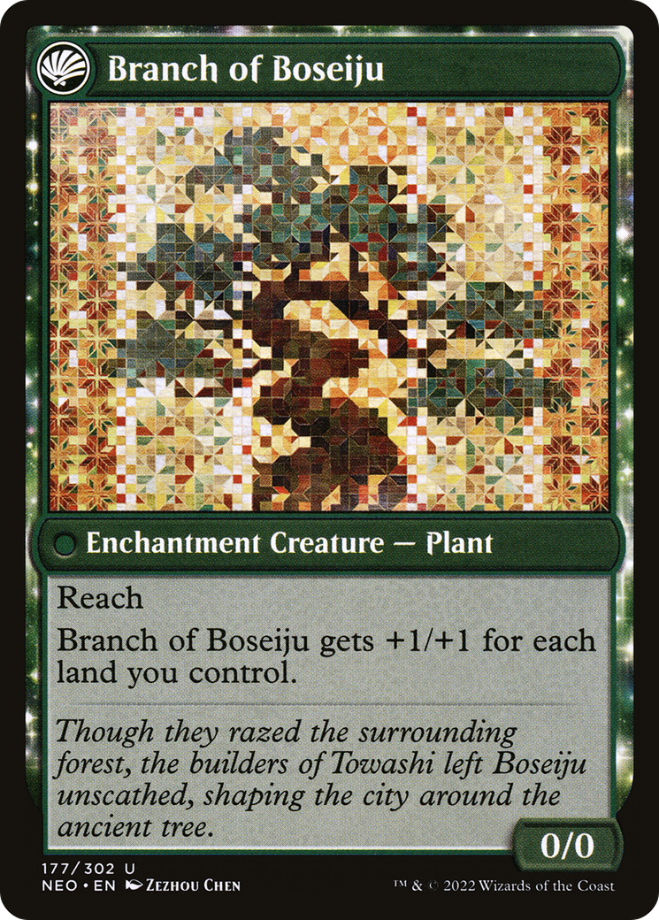 Boseiju Reaches Skyward (NEO-177) - Kamigawa: Neon Dynasty: (fandfc, enchantment)