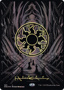 Plains (Phyrexian) - Full Art (Oil Slick Raised Foil) (ONE-365) - Phyrexia: All Will Be One (Borderless) Foil