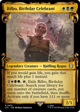 Bilbo, Birthday Celebrant (Showcase Scrolls) (LTC-451) - Tales of Middle-earth Commander: (Showcase) Foil