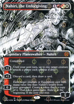 Nahiri, the Unforgiving (Borderless) (Step-and-Compleat Foil) (ONE-471) - Phyrexia: All Will Be One: (Showcase) Foil