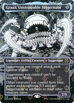 Graaz, Unstoppable Juggernaut (Borderless) (Step-and-Compleat Foil) (ONE-478) - Phyrexia: All Will Be One: (Showcase) Foil