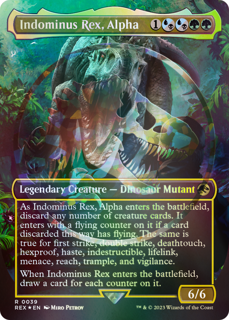 Indominus Rex, Alpha (Borderless) (Emblem) (REX-039) - Jurassic World Collection Foil