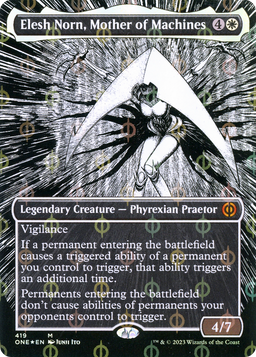 Elesh Norn, Mother of Machines (Borderless) (Step-and-Compleat Foil) (ONE-419) - Phyrexia: All Will Be One: (Showcase) Foil