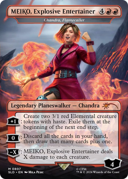 MEIKO, Explosive Entertainer - Chandra, Flamecaller (Rainbow Foil) (SLD-807) - Secret Lair Drop / MEIKO, Explosive Entertainer (Borderless) Foil