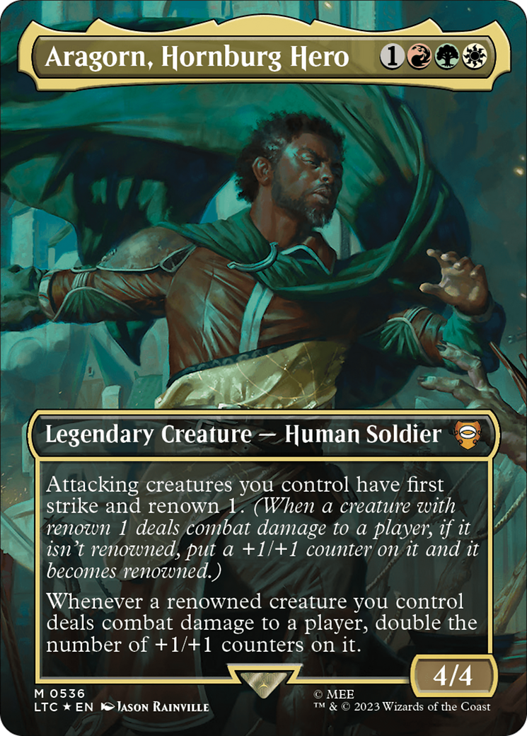 Aragorn, Hornburg Hero (Borderless) (Surge Foil) (LTC-536) - Tales of Middle-earth Commander Foil
