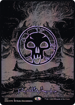 Swamp (Phyrexian) - Full Art (Oil Slick Raised Foil) (ONE-367) - Phyrexia: All Will Be One (Borderless) Foil
