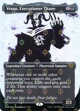 Vraan, Executioner Thane (Showcase) (Step-and-Compleat Foil) (ONE-441) - Phyrexia: All Will Be One: (Showcase) (Borderless) Foil