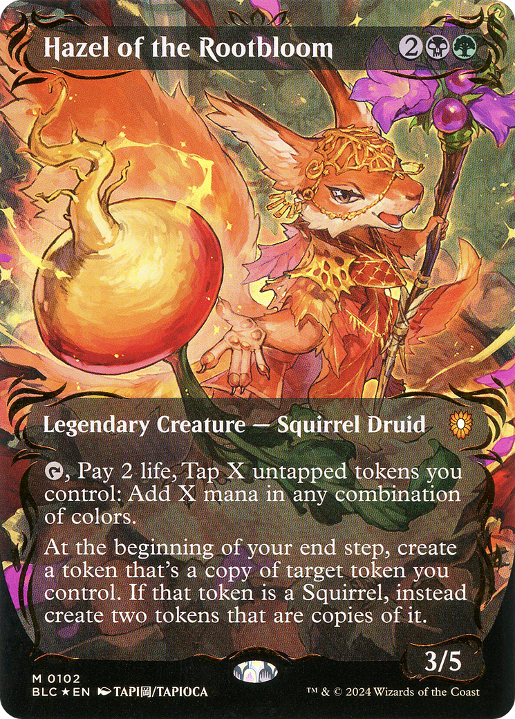 Hazel of the Rootbloom (Borderless) (Raised Foil) (BLC-102) - Bloomburrow Commander Foil