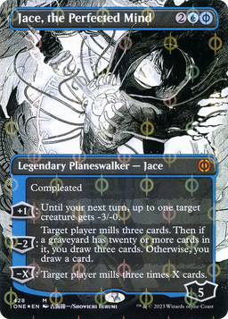 Jace, the Perfected Mind (Borderless) (Step-and-Compleat Foil) (ONE-428) - Phyrexia: All Will Be One: (Showcase) Foil